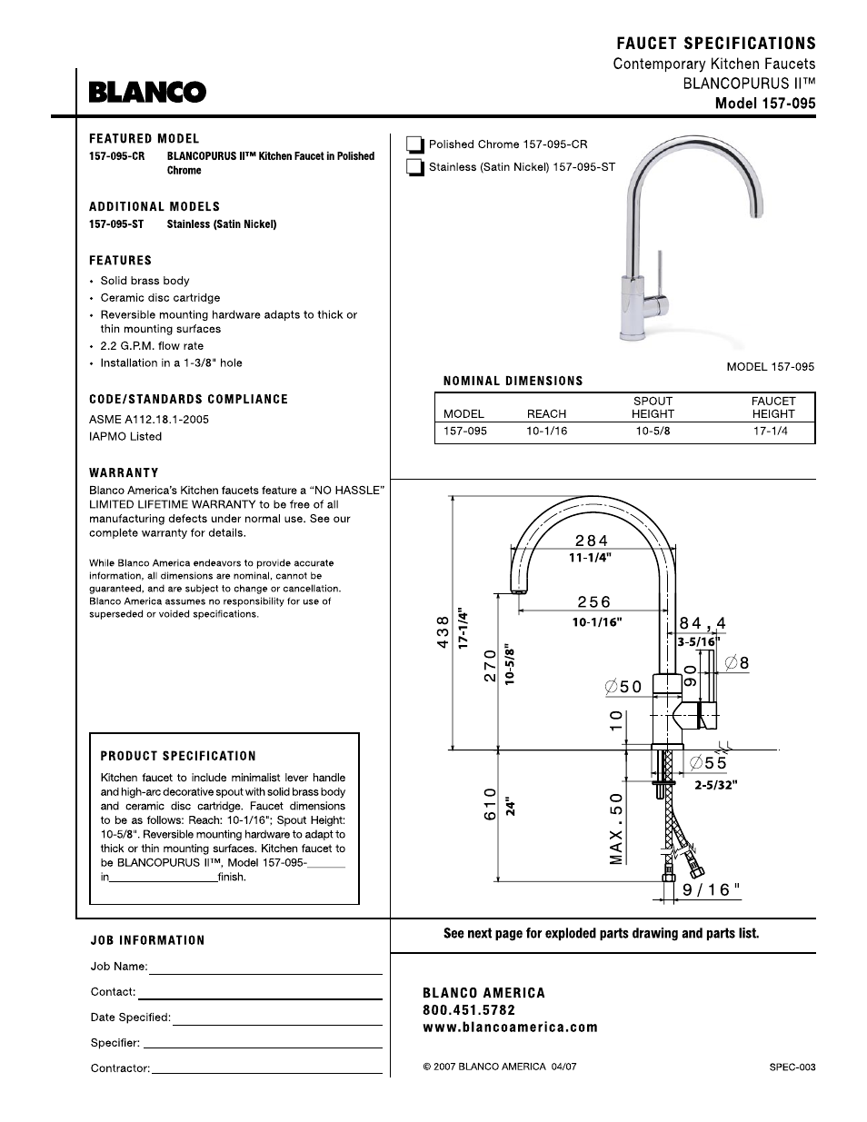 Blanco 157-095 User Manual | 2 pages