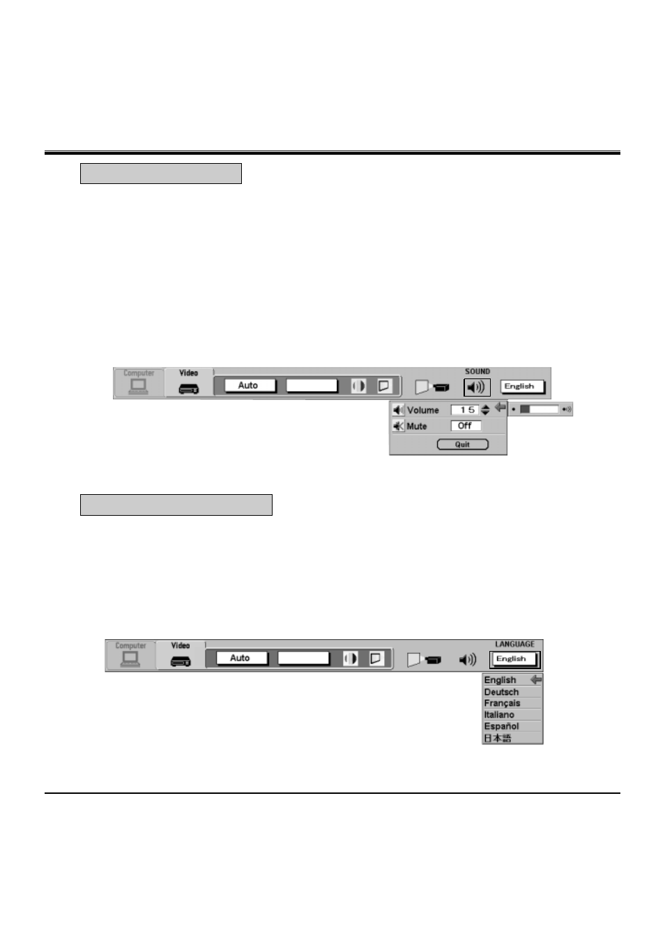 Sound adjustment language adjustment | BOXLIGHT MP-36t User Manual | Page 31 / 54