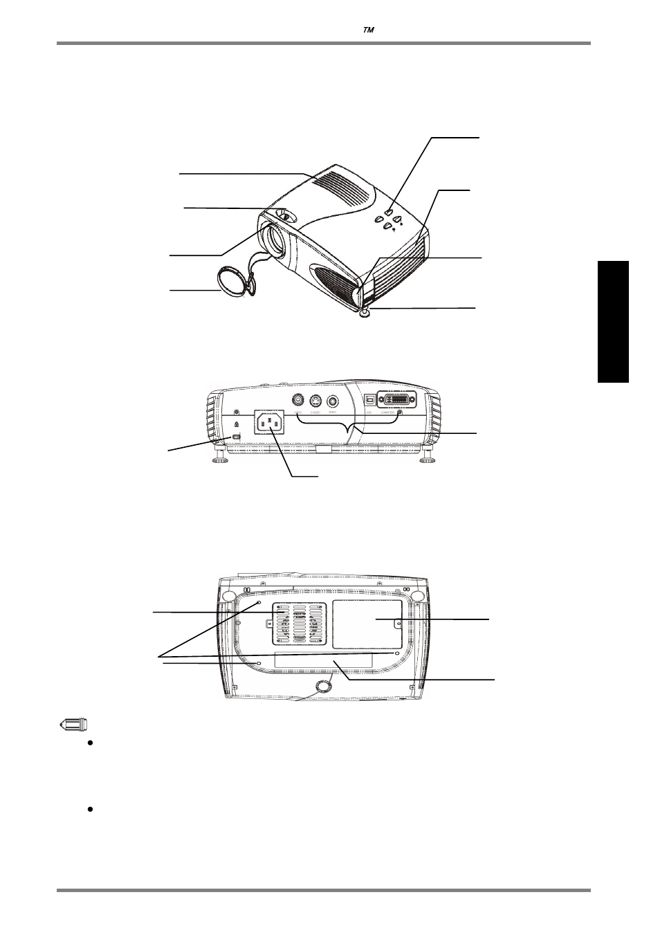 Product profile, Front view, Rear view | Bottom panel | BOXLIGHT DLP User Manual | Page 9 / 37