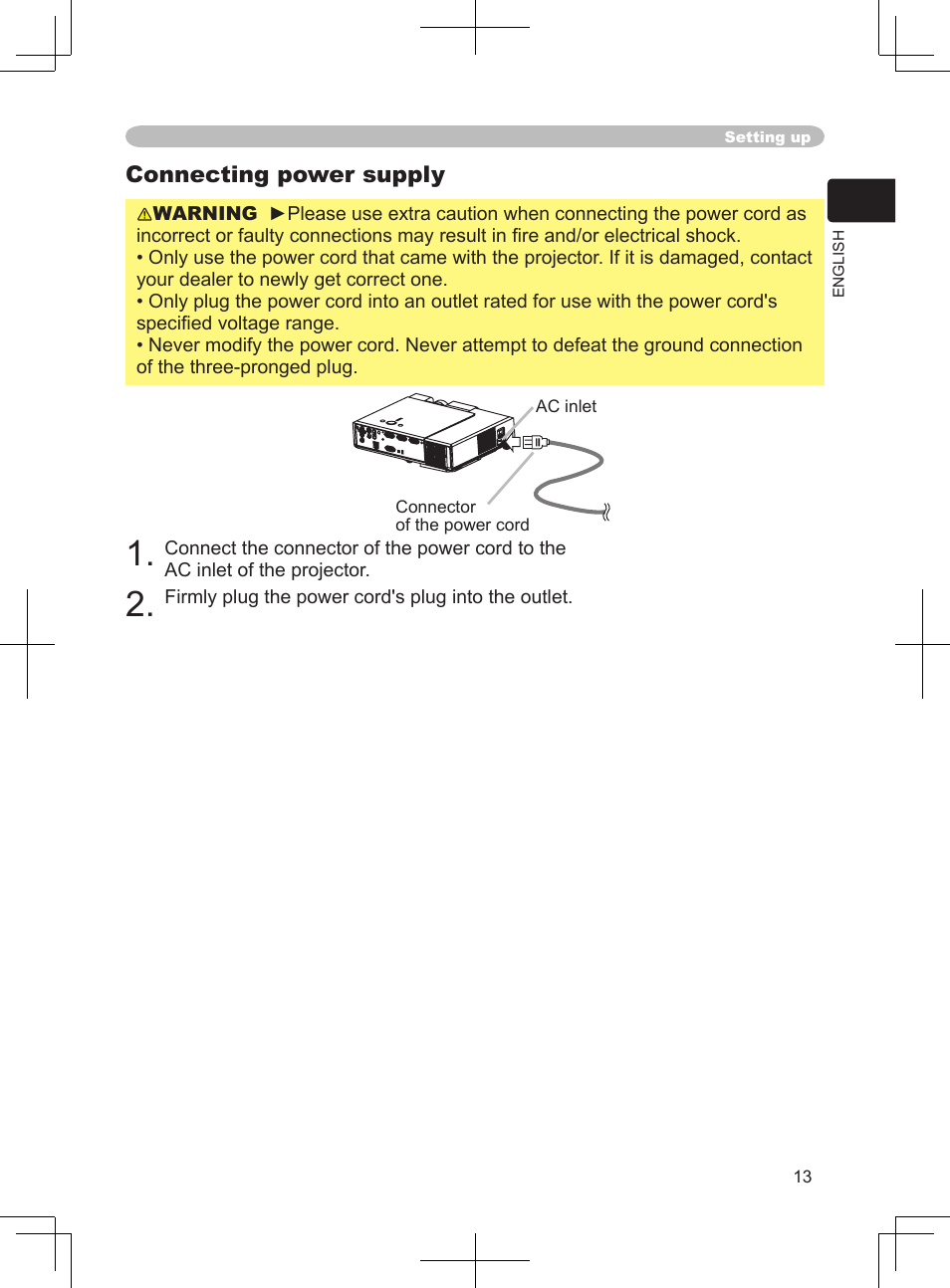 Connecting power supply | BOXLIGHT CP-324i User Manual | Page 13 / 49