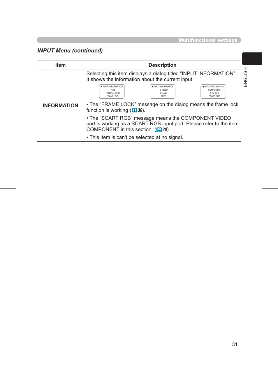 Input menu (continued) | BOXLIGHT CP-324i User Manual | Page 31 / 49