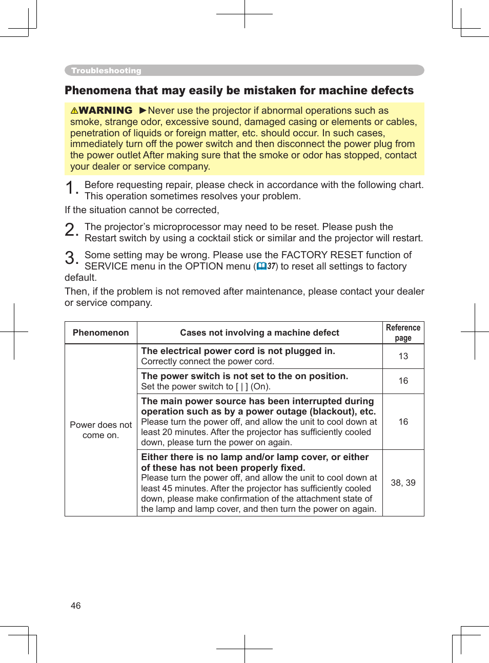 Phenomena that may easily be, Mistaken for machine defects | BOXLIGHT CP-324i User Manual | Page 46 / 49