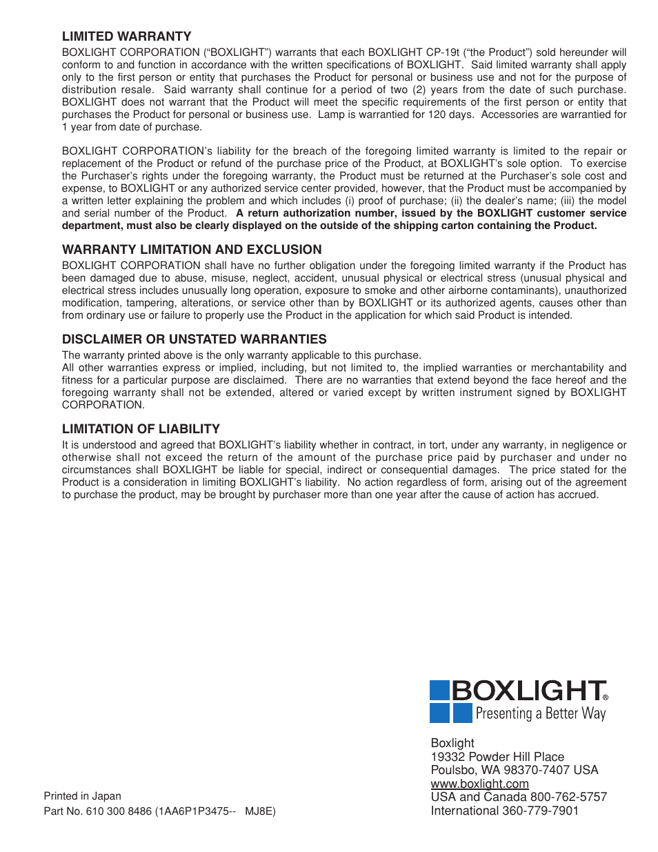 BOXLIGHT CP-19t User Manual | Page 48 / 48