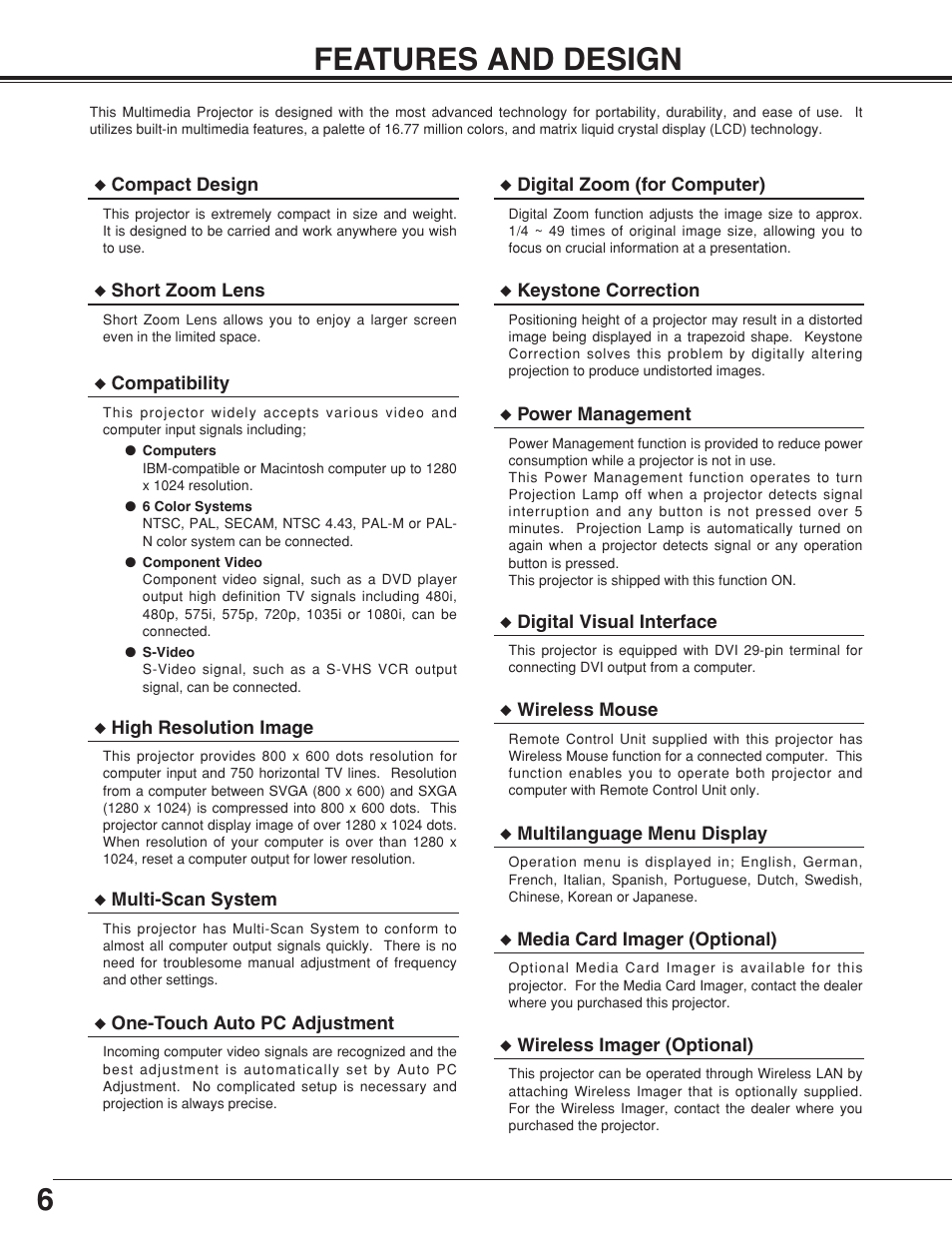 6features and design | BOXLIGHT CP-19t User Manual | Page 6 / 48