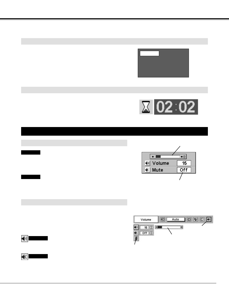 Sound adjustment, Basic operation, No show function | P-timer function, Direct operation menu operation | BOXLIGHT CP-300t User Manual | Page 21 / 44