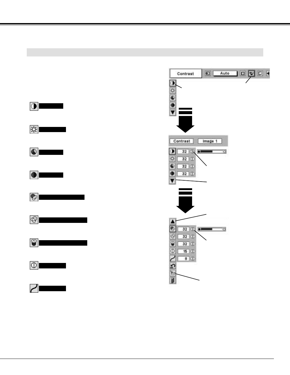 Video input, Image level adjustment | BOXLIGHT CP-300t User Manual | Page 33 / 44