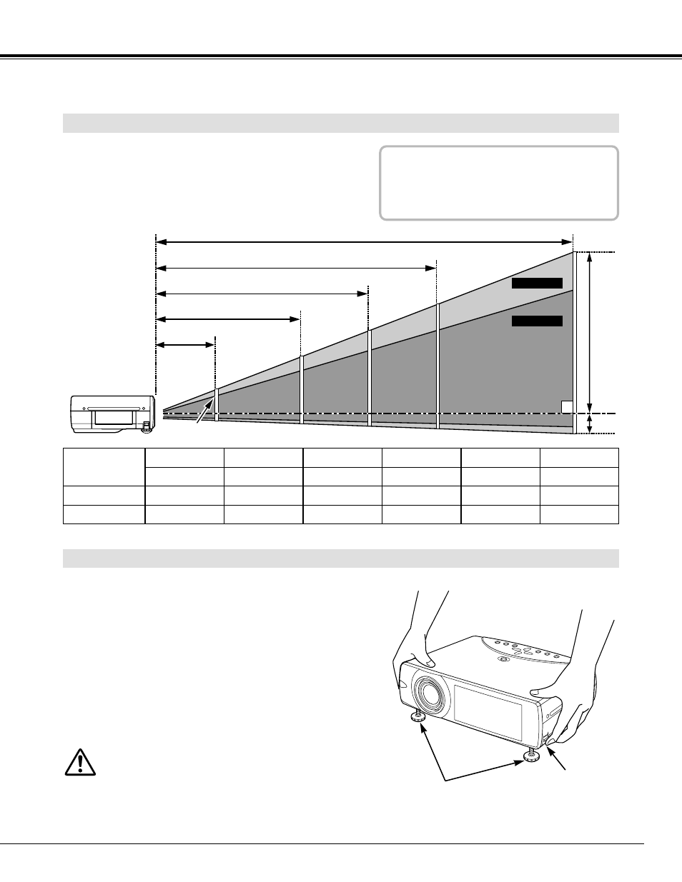 Preparation positioning projector, Adjustable feet | BOXLIGHT CP-300t User Manual | Page 9 / 44