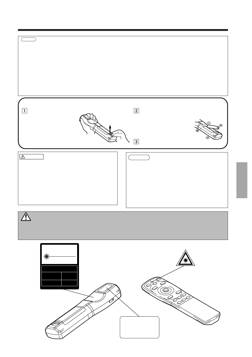 Nomi e funzioni delle singole parti (segue), Inserimento delle batterie, Avvertenza | 1togliere il coperchio della batteria, 2inserimento delle batterie, Precauzioni per l’utilizzo del telecomando | BOXLIGHT MP-650i User Manual | Page 119 / 144