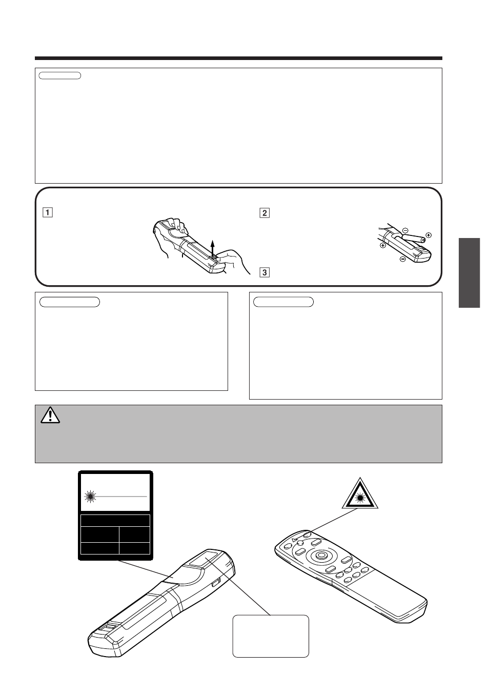 Nomenclature et fonction des pièces (suite), Mise en place des piles, Attention | 1retirez le couvercle du logement, 2mise en place des piles, Précautions d’utilisation de la télécommande | BOXLIGHT MP-650i User Manual | Page 83 / 144