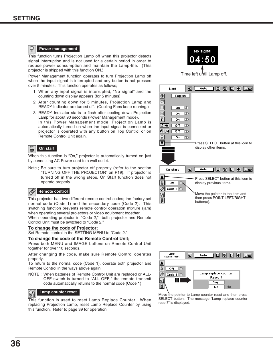 Setting | BOXLIGHT CP-16t User Manual | Page 36 / 44