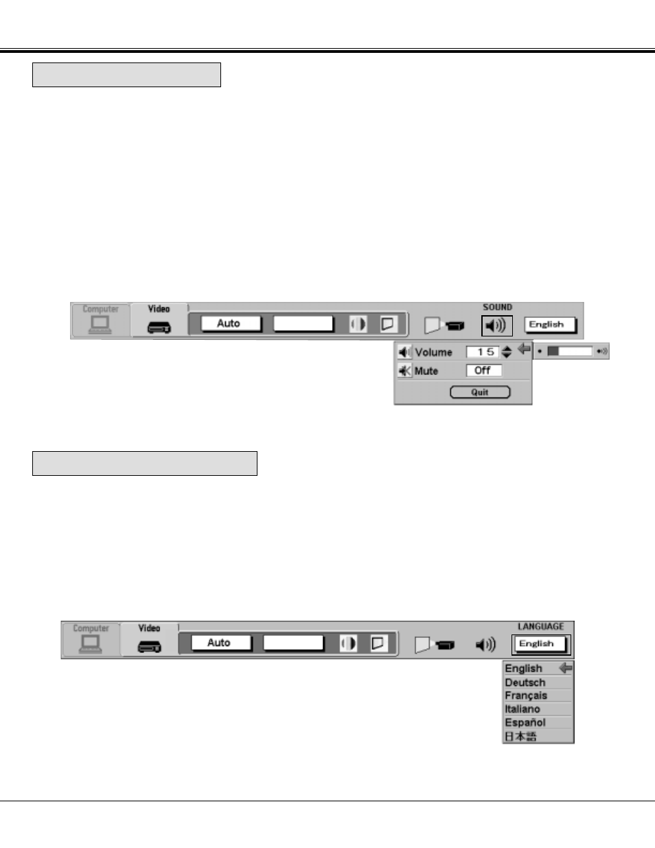 Sound adjustment language adjustment | BOXLIGHT MP-37t User Manual | Page 31 / 54