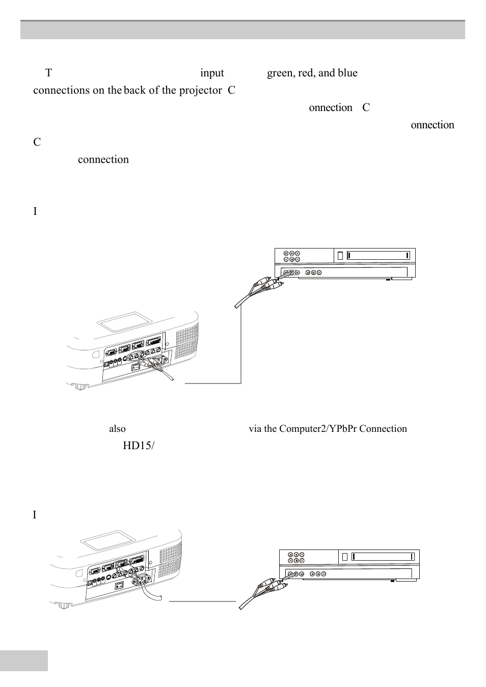 Video, E compon, T video (y cb cr | Input uses th, Nect th, E gr, Een rca plug at on, E en, D of th, E componen | BOXLIGHT MP63e User Manual | Page 32 / 58