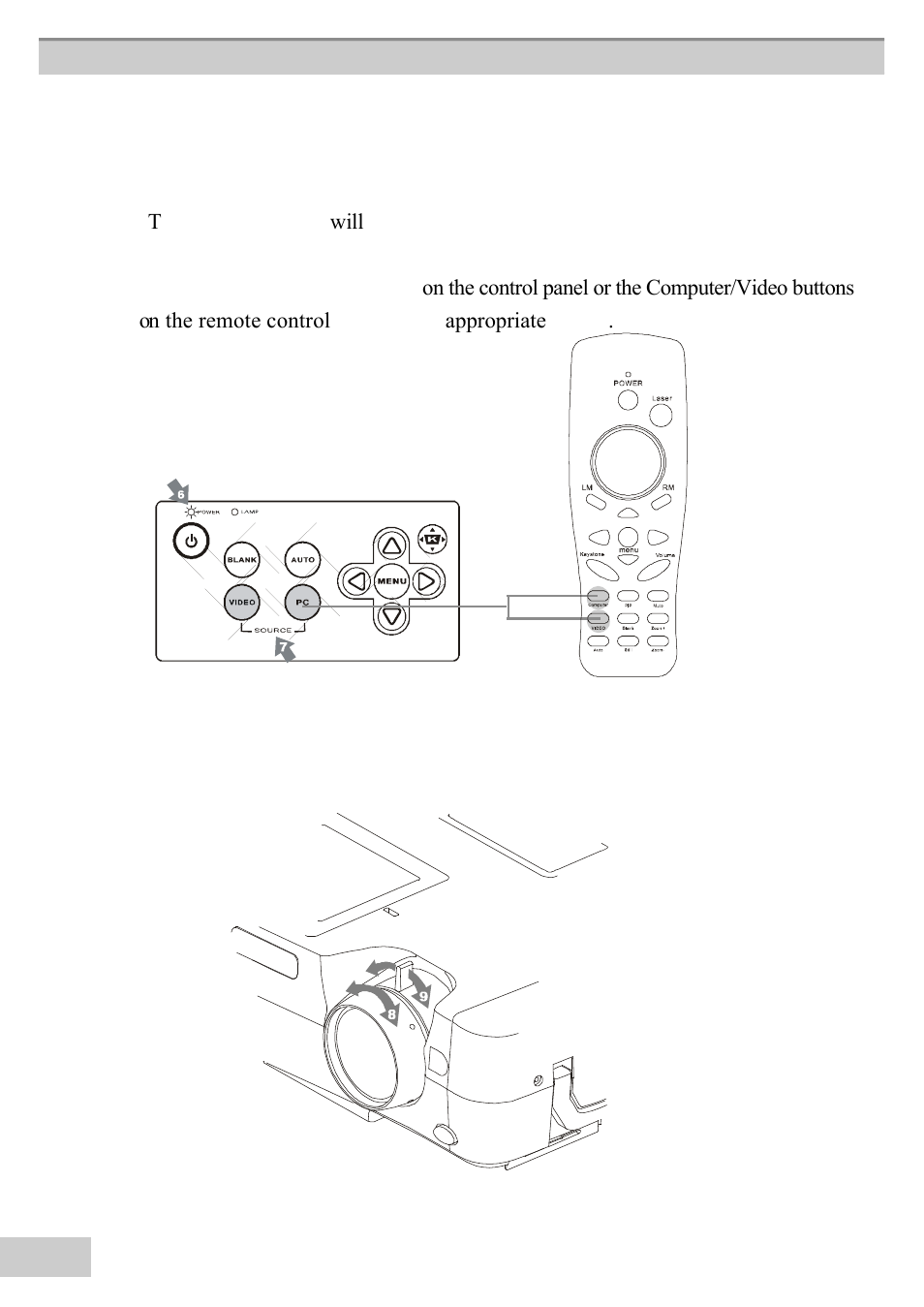 The power in, Dicator will flash gr, Eappropriate sour | G to adjust th, E focus | BOXLIGHT MP63e User Manual | Page 34 / 58