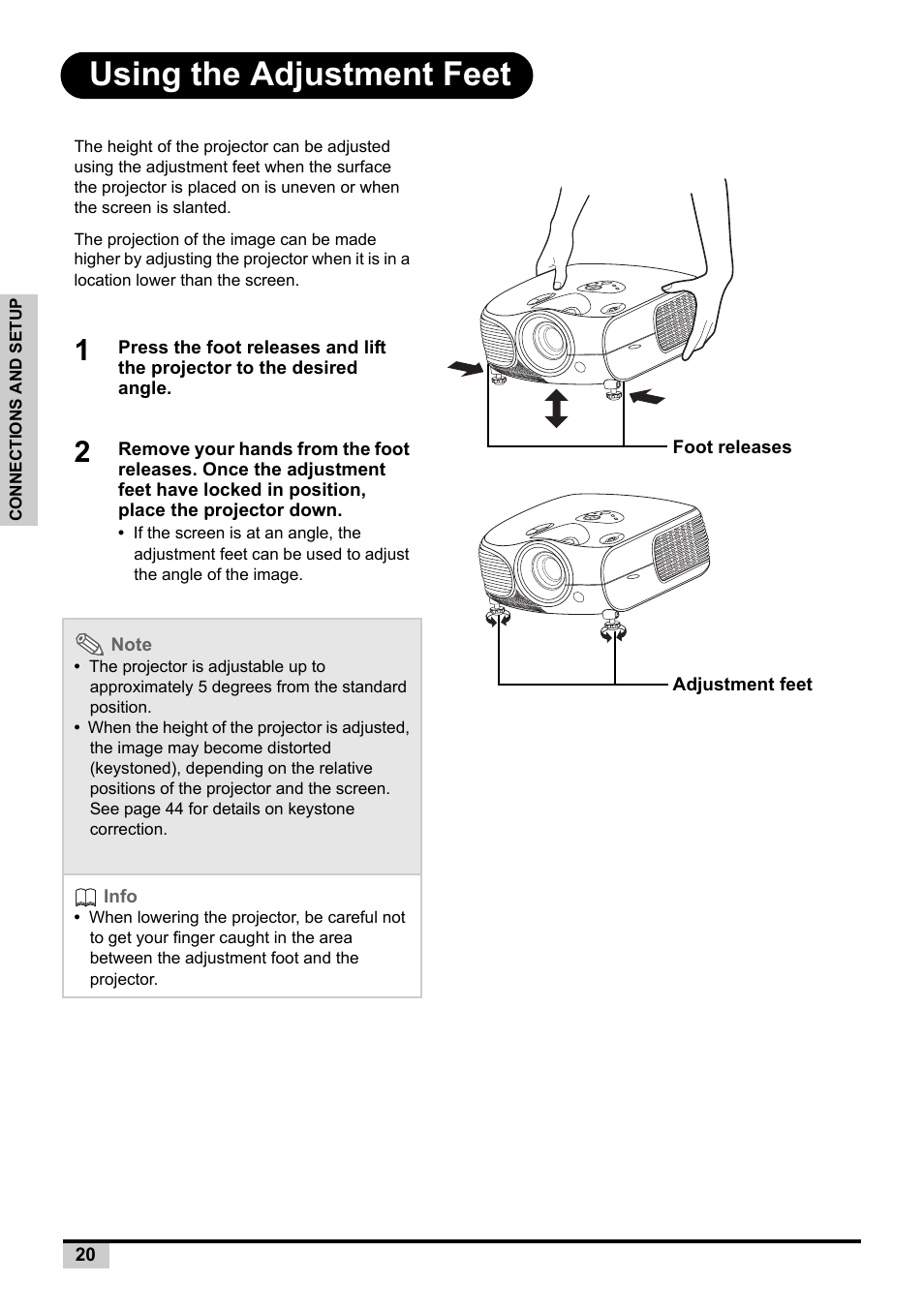 Using the adjustment feet | BOXLIGHT PREMIERE 30HD User Manual | Page 22 / 67