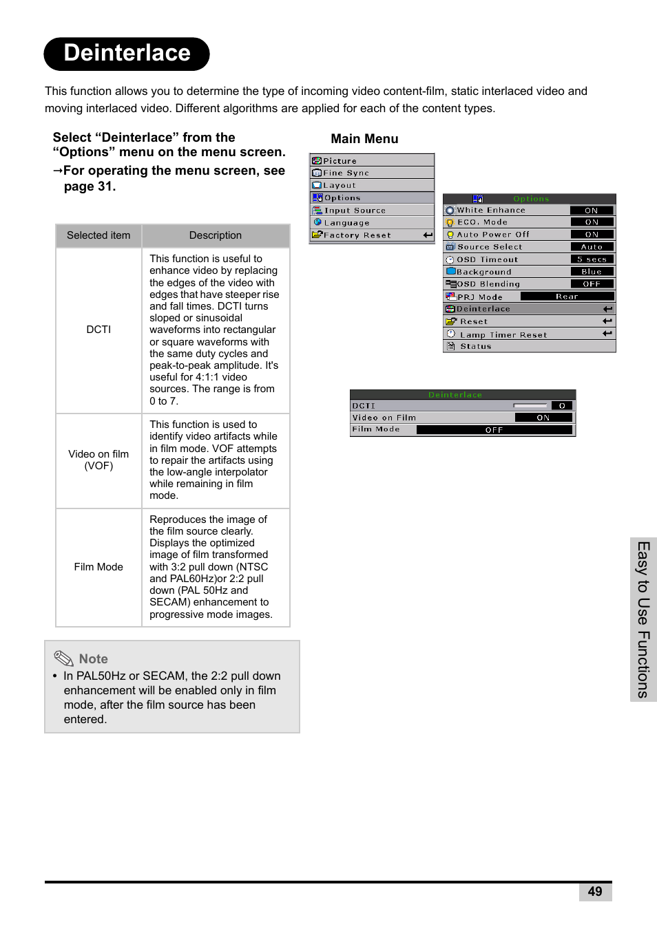 Deinterlace, Easy to use f unctions | BOXLIGHT PREMIERE 30HD User Manual | Page 51 / 67