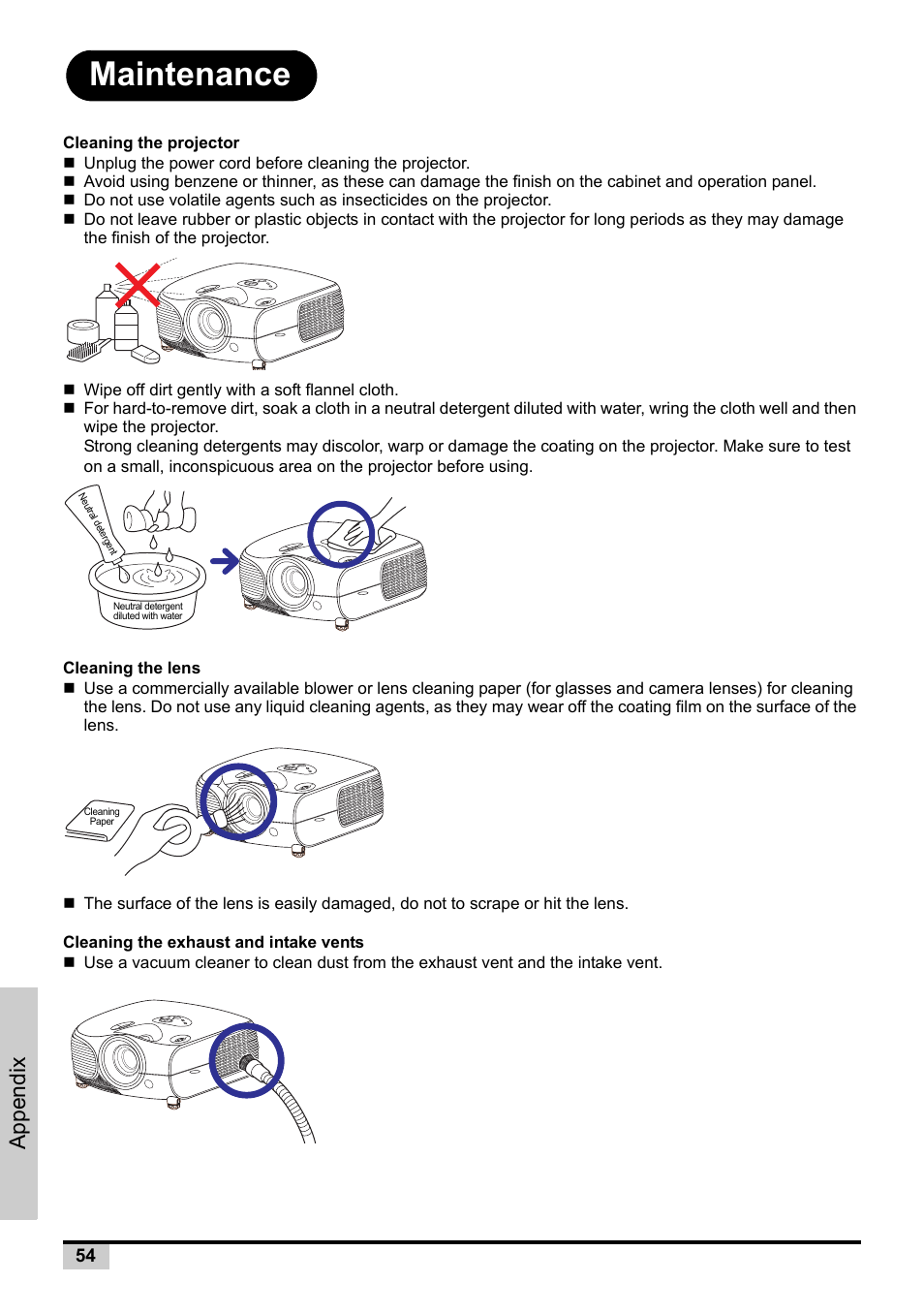 Maintenance, Appendix | BOXLIGHT PREMIERE 30HD User Manual | Page 56 / 67