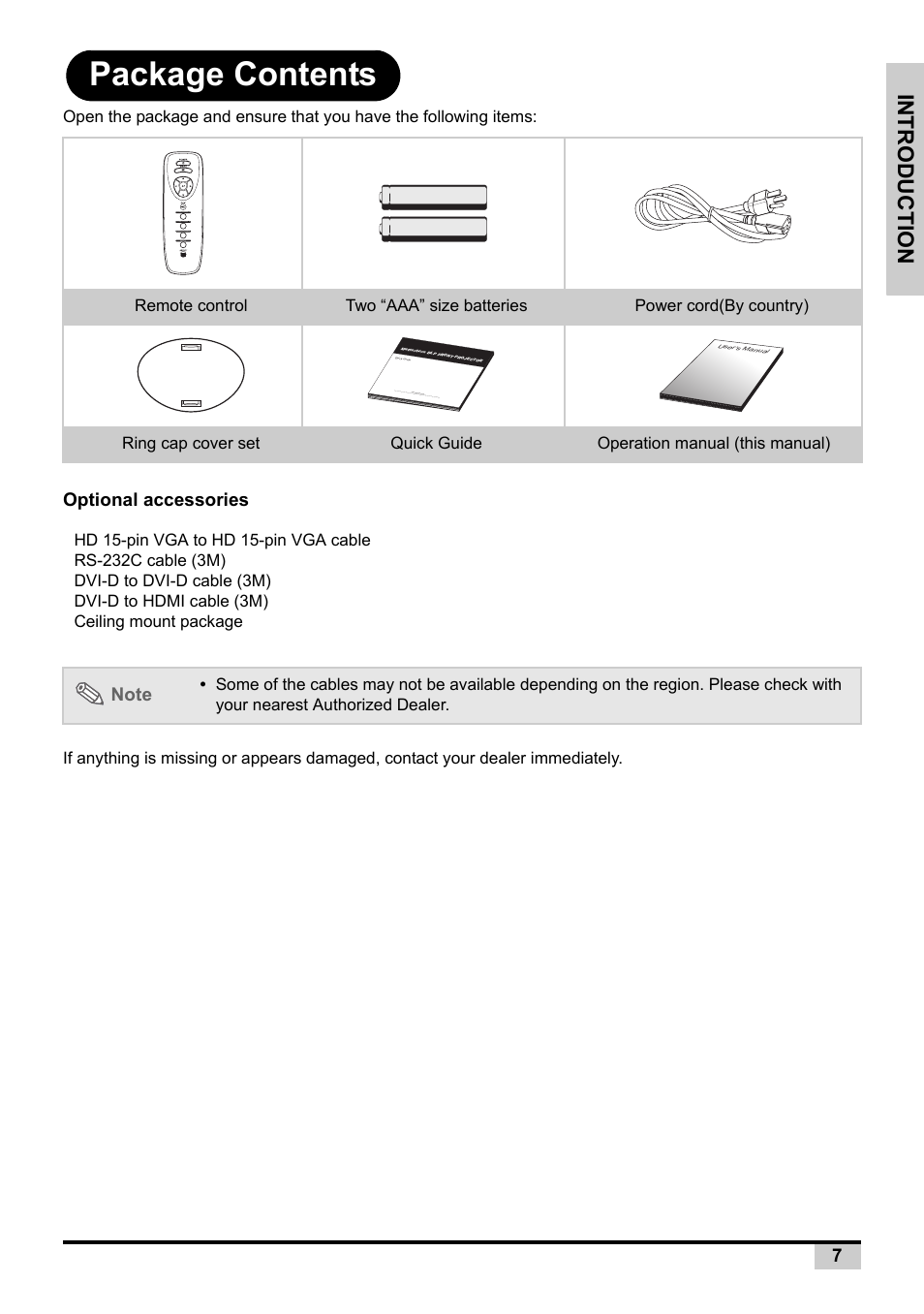 Package contents, Introduction, Optional accessories | BOXLIGHT PREMIERE 30HD User Manual | Page 9 / 67