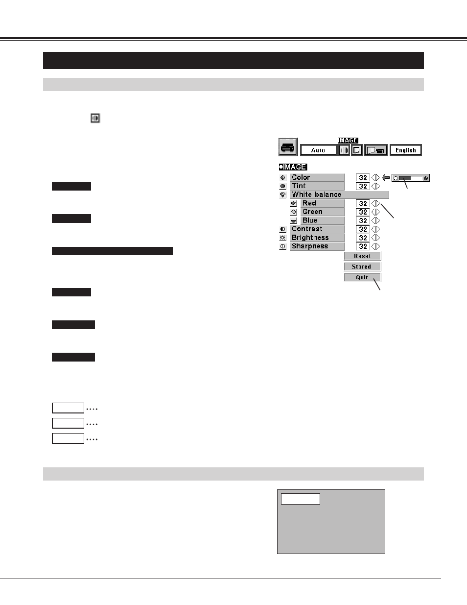 Picture image adjustment, Video mode, Adjusting the picture image | Normal function | BOXLIGHT CP-13t User Manual | Page 31 / 48