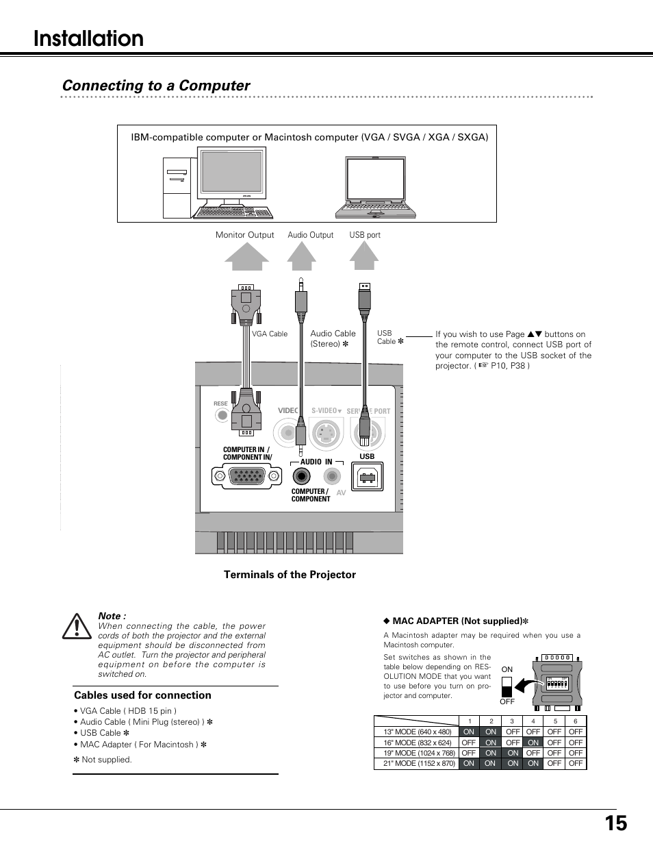 Installation, Connecting to a computer | BOXLIGHT SP-10t User Manual | Page 15 / 52