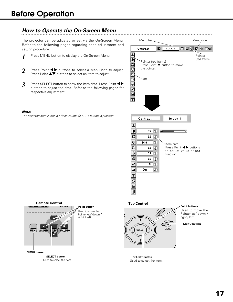 Before operation, How to operate the on-screen menu | BOXLIGHT SP-10t User Manual | Page 17 / 52