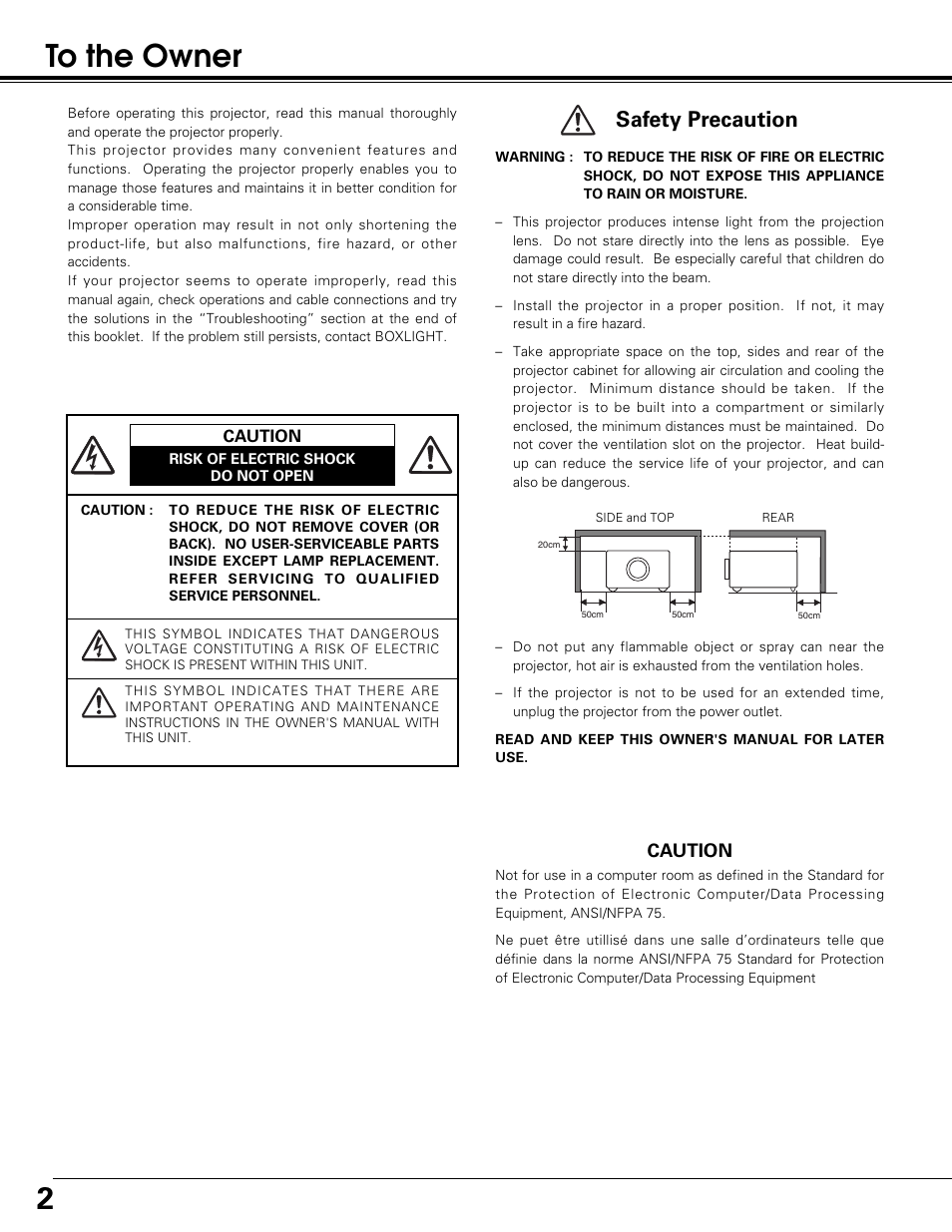 Safety precaution | BOXLIGHT SP-10t User Manual | Page 2 / 52