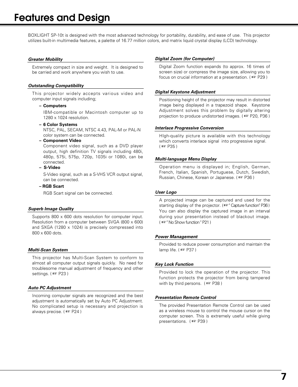 7features and design | BOXLIGHT SP-10t User Manual | Page 7 / 52