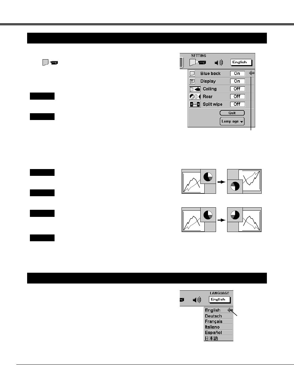 32 setting, Setting menu, Selecting language | BOXLIGHT CP-14t User Manual | Page 32 / 40