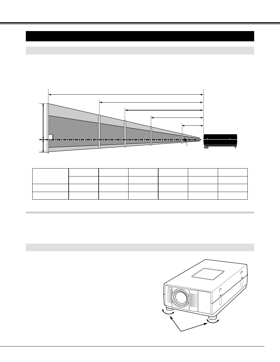 Setting-up the projector, Preparation, Positioning the projector | Adjustable feet, Room light | BOXLIGHT CP-14t User Manual | Page 7 / 40