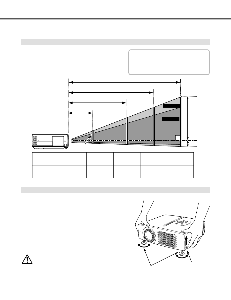 Preparation positioning projector, Adjustable feet | BOXLIGHT XP-8t User Manual | Page 9 / 44