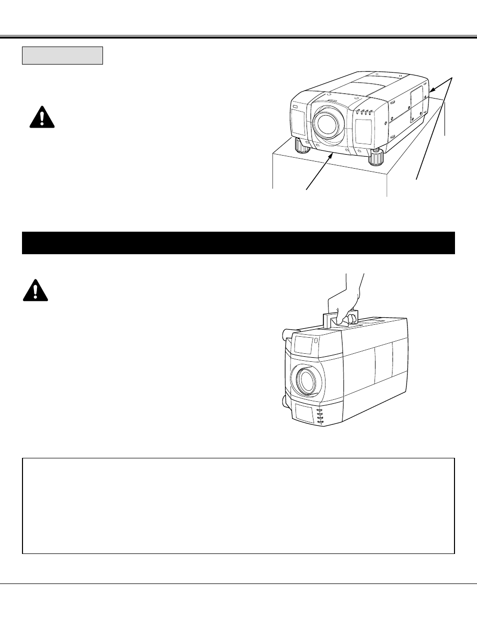 Moving the projector, Caution in carrying or transporting the projector | BOXLIGHT FP-97t User Manual | Page 8 / 58