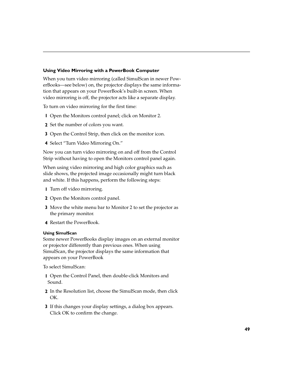 Using video mirroring with a powerbook computer | BOXLIGHT CD-455m User Manual | Page 57 / 64