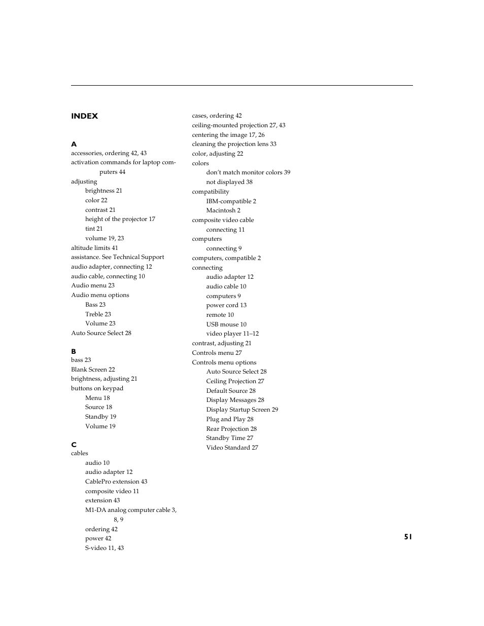 Heading1 - index, Index 51 | BOXLIGHT CD-455m User Manual | Page 59 / 64