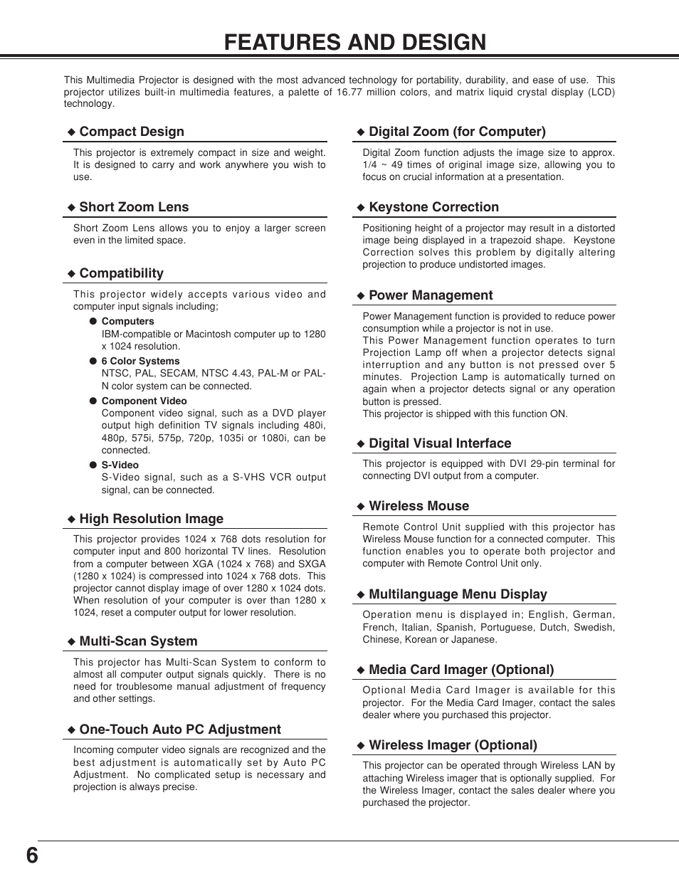 6features and design | BOXLIGHT CP-306t User Manual | Page 6 / 48