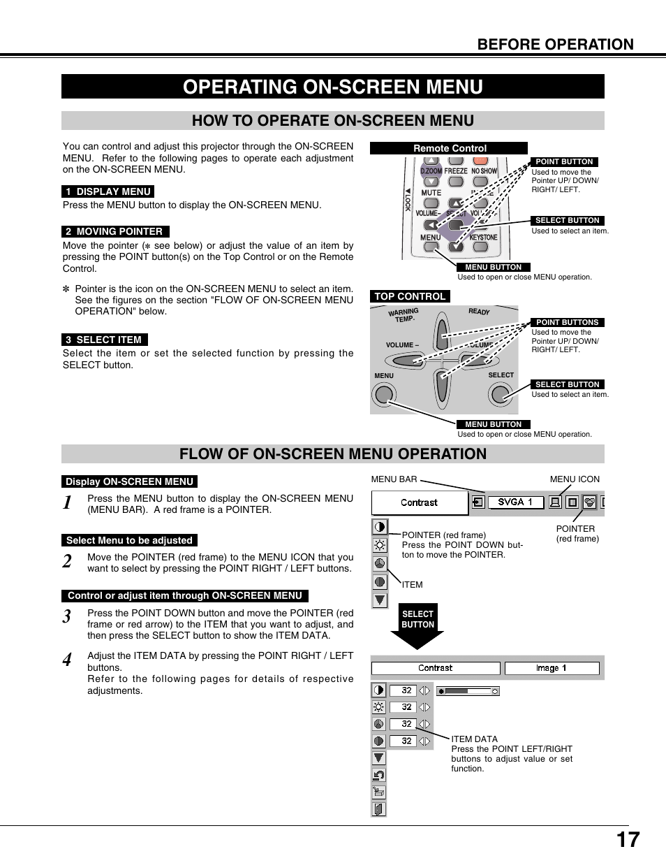 Operating on-screen menu | BOXLIGHT CP-12tA User Manual | Page 17 / 48