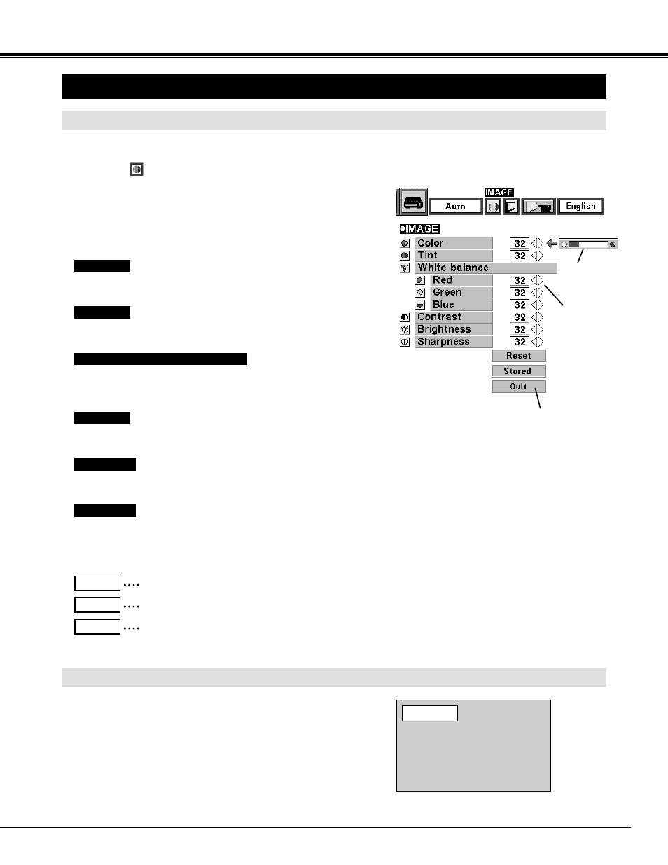 Picture image adjustment, Video mode, Adjusting the picture image | Normal function | BOXLIGHT CP-33t User Manual | Page 31 / 48
