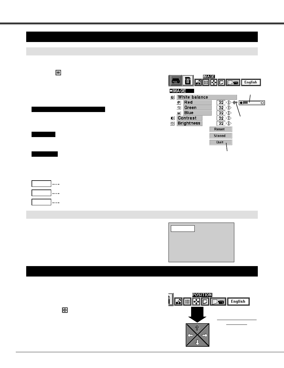 Picture image adjustment, Picture position adjustment, Mci mode | Adjust the picture image manually, Normal function | BOXLIGHT CP-33t User Manual | Page 36 / 48