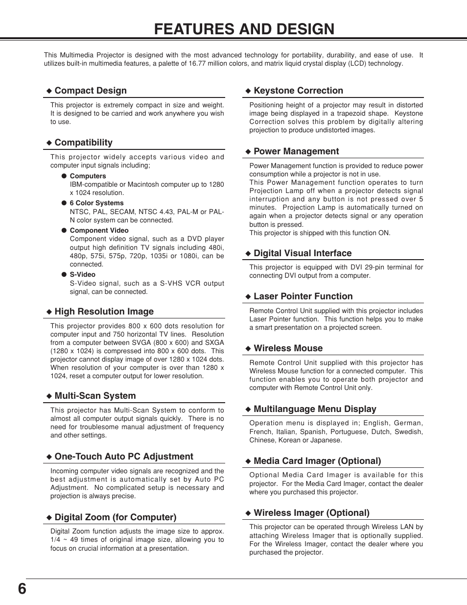 6features and design | BOXLIGHT CP-18t User Manual | Page 6 / 48