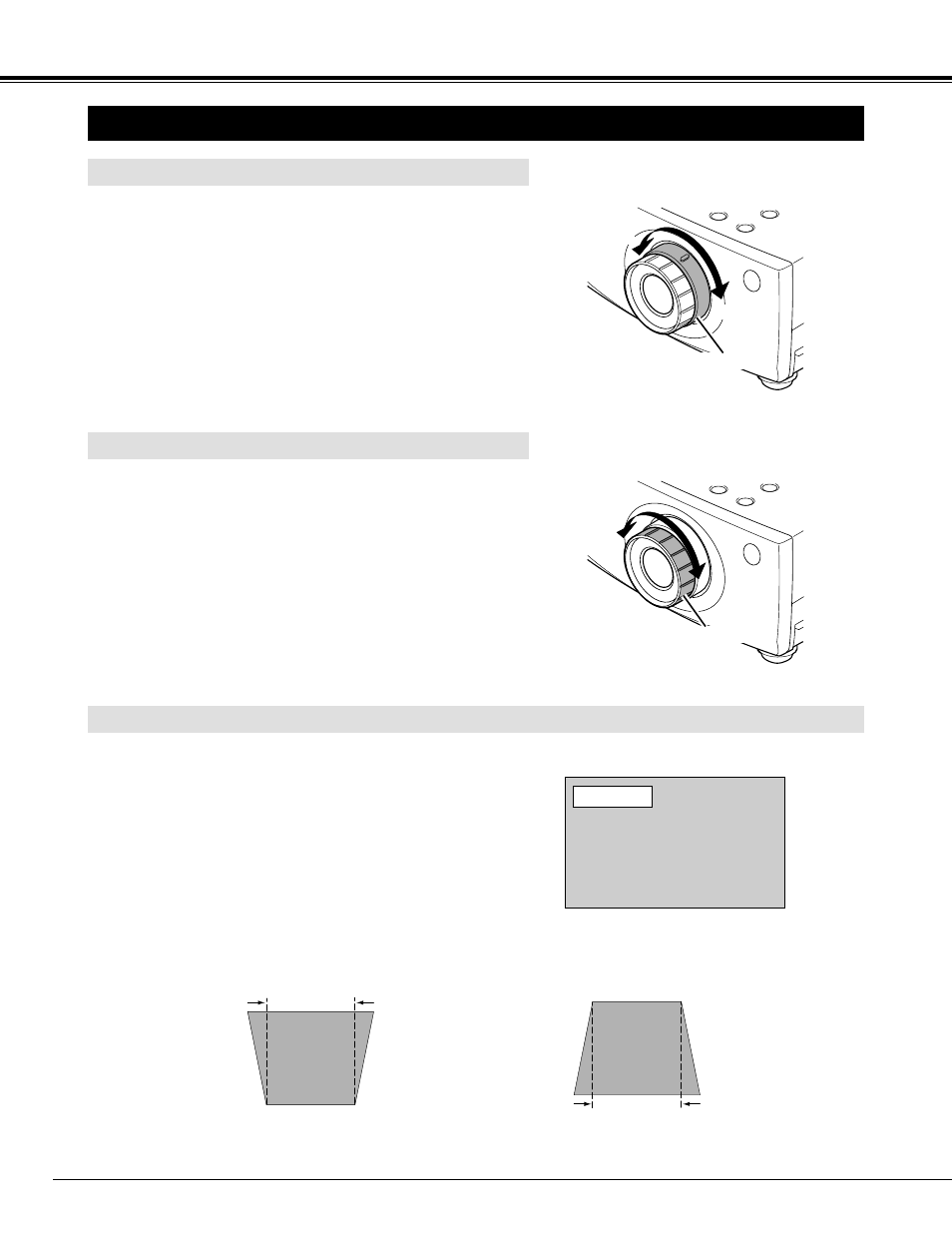 Adjusting the image, Basic operation, Keystone adjustment | Zoom adjustment, Focus adjustment | BOXLIGHT XP-5t User Manual | Page 20 / 40