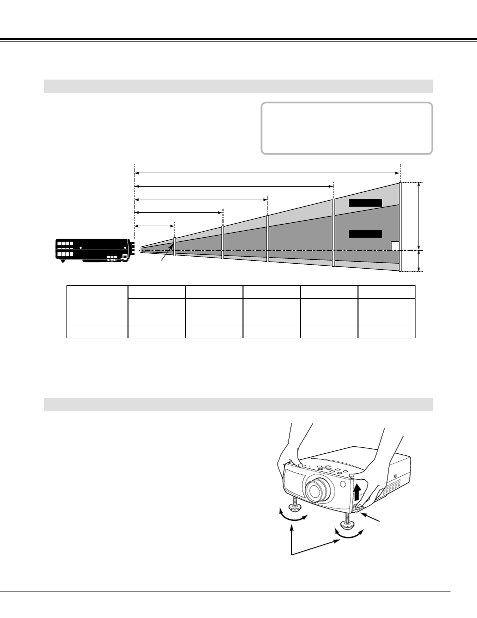 Preparation positioning the projector, Adjustable feet | BOXLIGHT XP-5t User Manual | Page 9 / 40