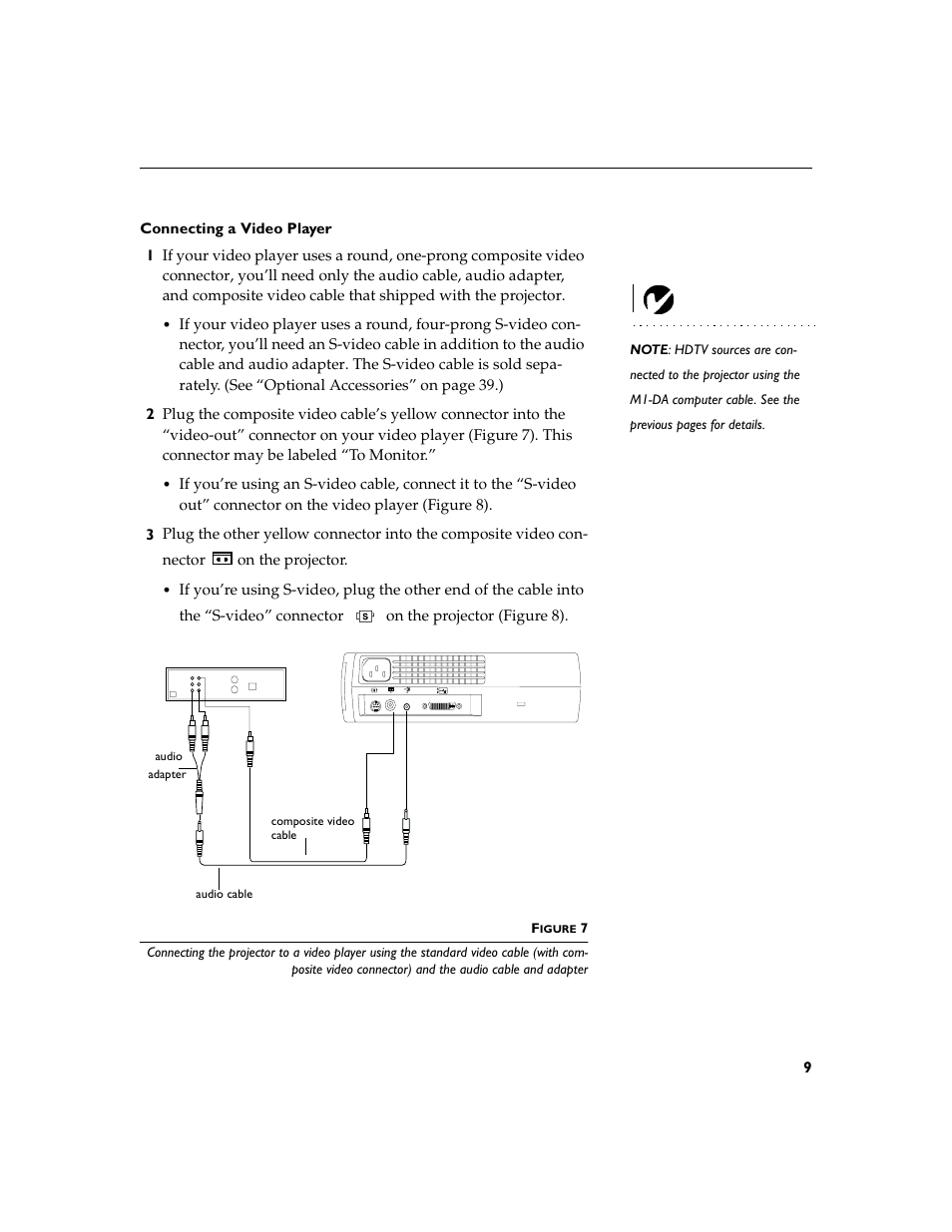 Heading2 - connecting a video player, Connecting a video player | BOXLIGHT XD-9m User Manual | Page 18 / 61