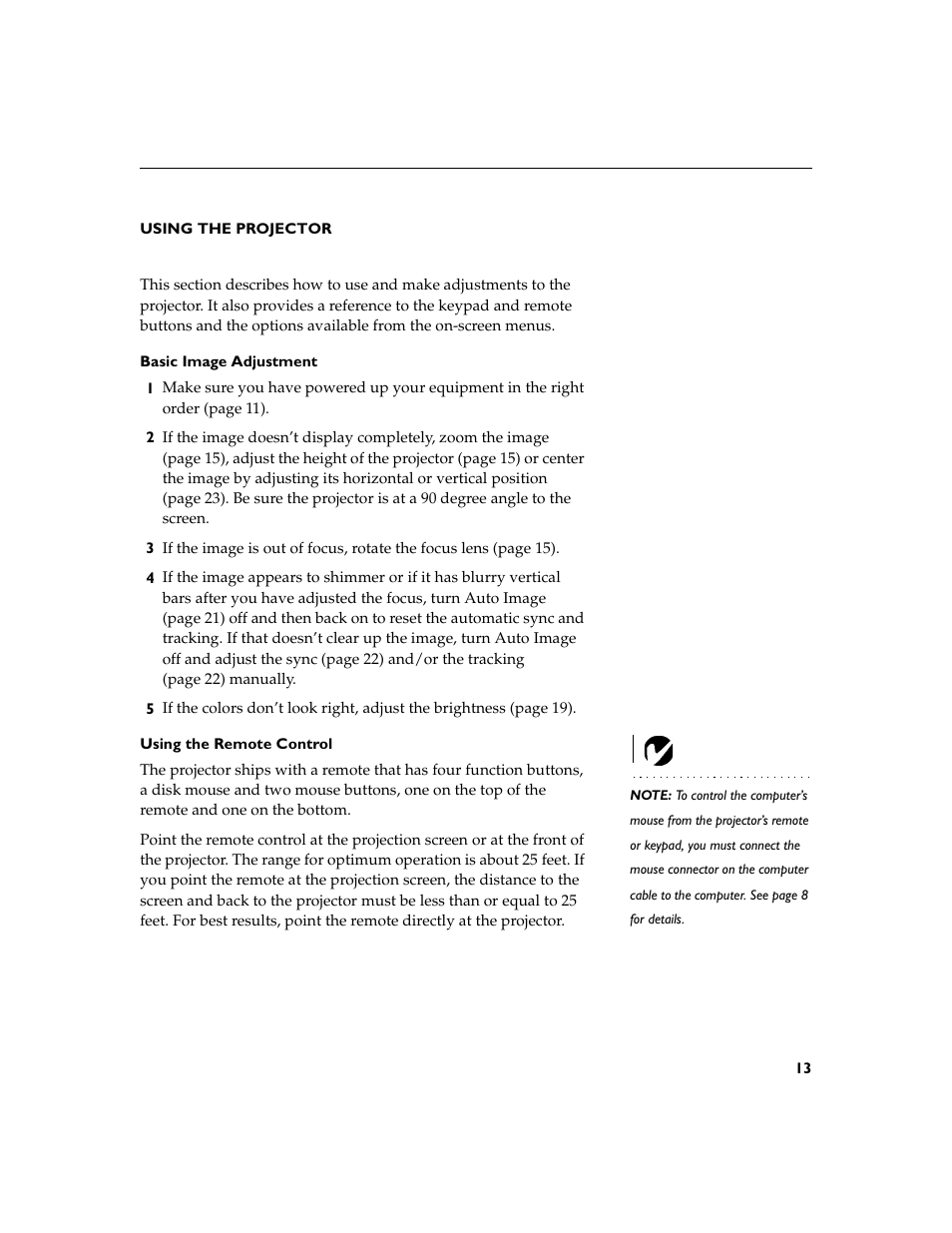 Heading1 - using the projector, Heading2 - basic image adjustment, Heading2 - using the remote control | Using the projector, Basic image adjustment, Using the remote control | BOXLIGHT XD-9m User Manual | Page 22 / 61