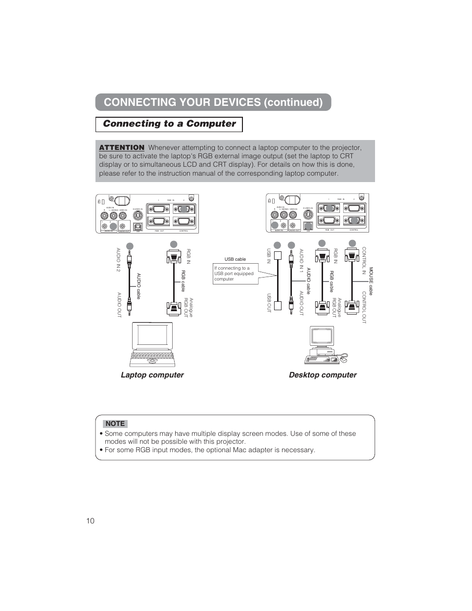 Connecting your devices (continued), Connecting to a computer, Laptop computer | Desktop computer | BOXLIGHT CP322ia User Manual | Page 11 / 55