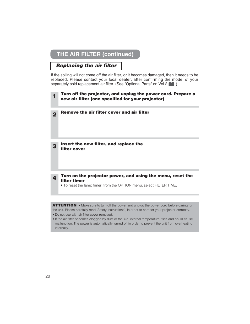 The air filter (continued) | BOXLIGHT CP322ia User Manual | Page 29 / 55