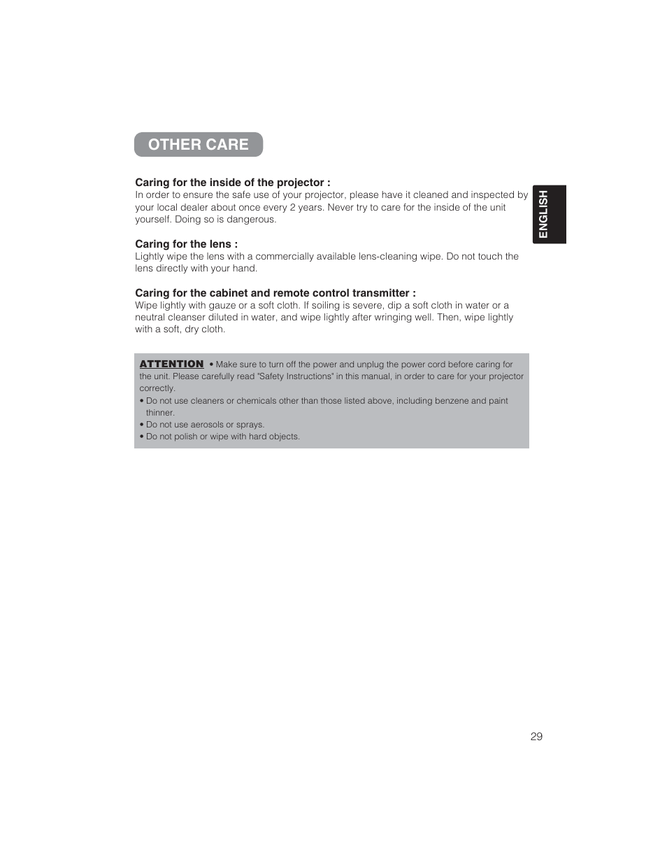Other care | BOXLIGHT CP322ia User Manual | Page 30 / 55