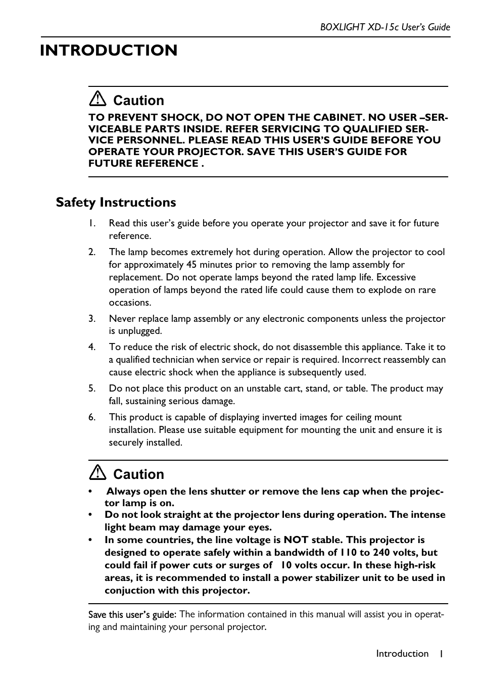 Introduction, Safety instructions, Caution | BOXLIGHT XD-15c User Manual | Page 5 / 32