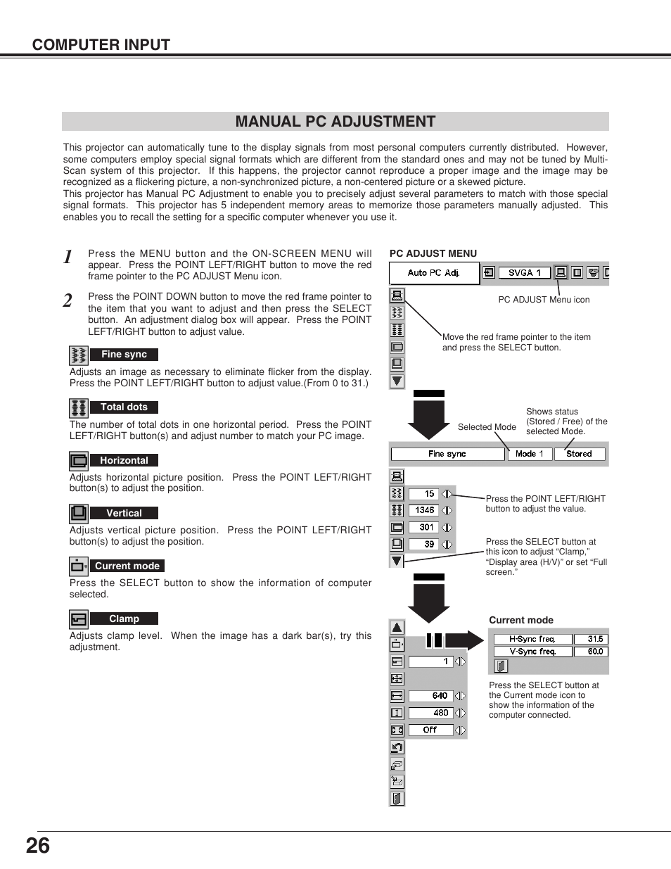 Computer input manual pc adjustment | BOXLIGHT CP-320t User Manual | Page 26 / 48