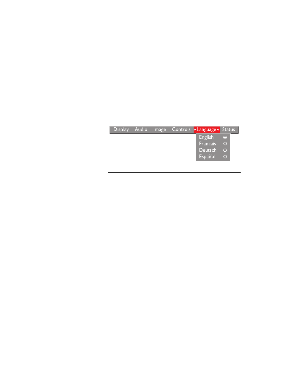 Heading2 - language menu, Language menu | BOXLIGHT CD-450m User Manual | Page 40 / 70