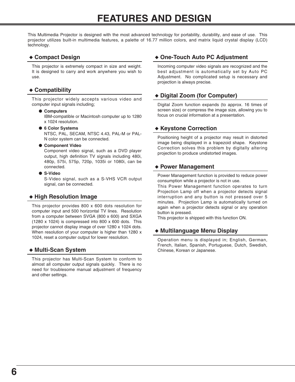 6features and design | BOXLIGHT SP-9t User Manual | Page 6 / 44