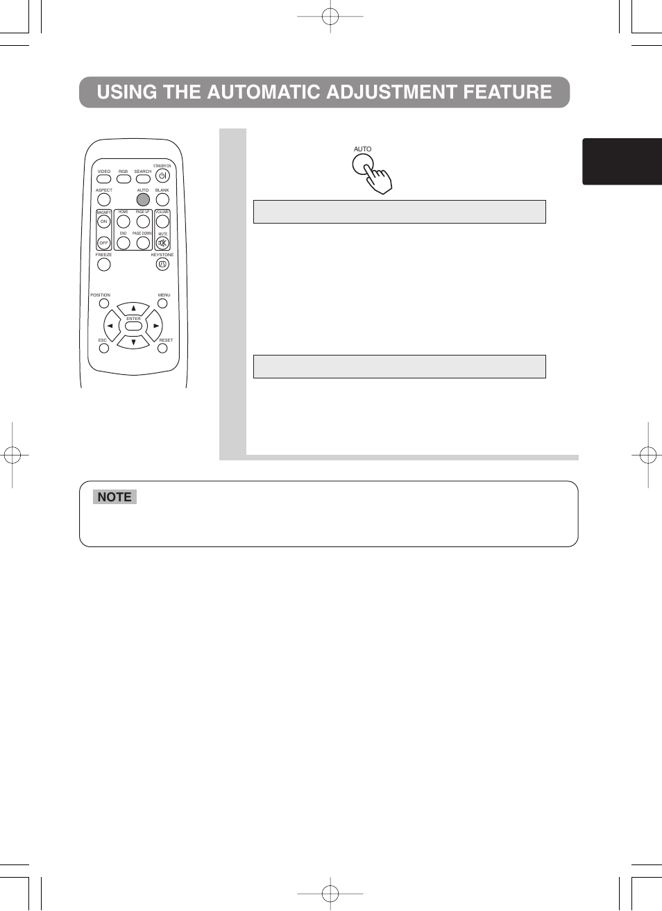 1using the automatic adjustment feature, Press the auto button | BOXLIGHT CP-322i User Manual | Page 20 / 54