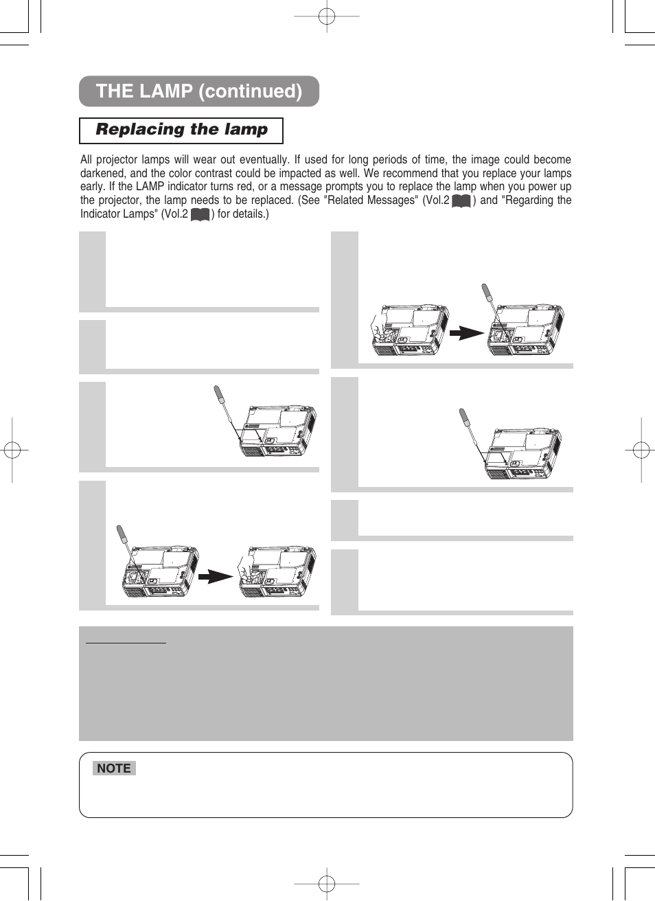 The lamp (continued), Replacing the lamp | BOXLIGHT CP-322i User Manual | Page 27 / 54